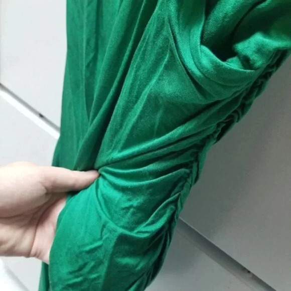 Anthropologie Deletta Emerald Green Wicklow Silk Midi Dress Ruched M - Picture 8 of 10